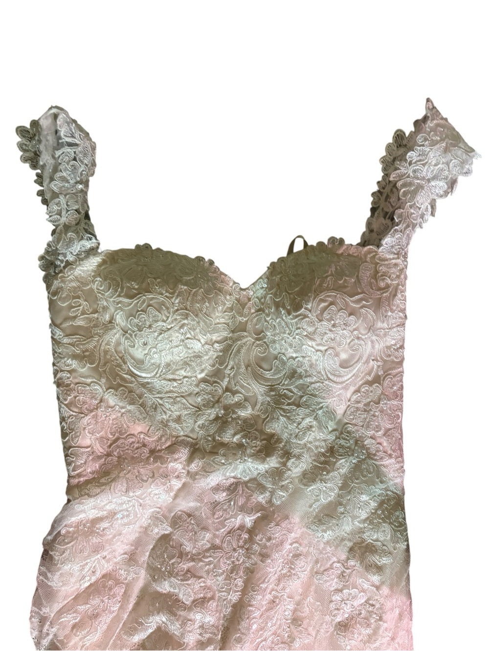 Cocomelody Lace Wedding Dress Sweetheart Illusion Back Layered A-Line Train - Picture 7 of 12